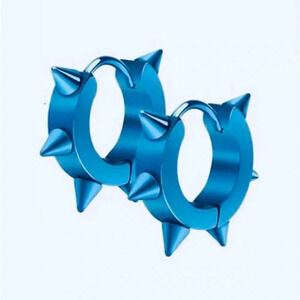 Blue Stainless Steel Spike Hoop Earrings NWT